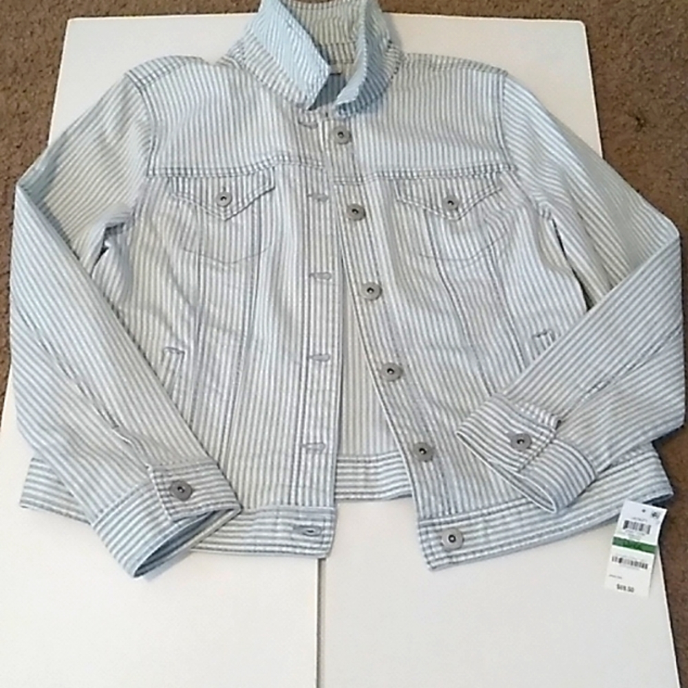 STYLE & Co . Denim Jean Blue&White Strip jacket Size Large Women